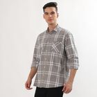 Men's Light Grey Cotton Button-Down Casual Shirt, Light Grey, small image number null