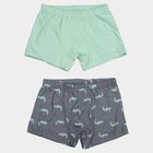 Boys Mid Blue Cotton Regular Fit Printed Trunks, मध्यम नीला, small