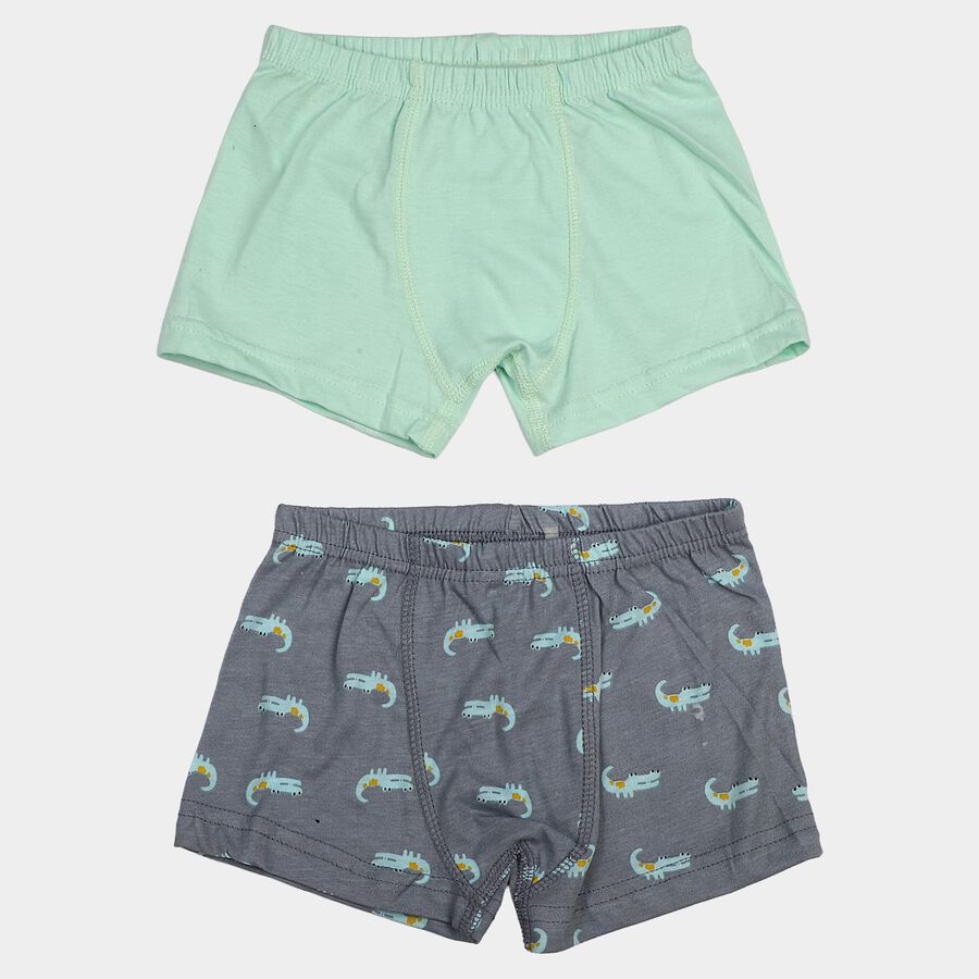 Boys Mid Blue Cotton Regular Fit Printed Trunks, मध्यम नीला, large