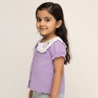 Girls' Lavender Peter Pan Collar Puff Sleeve Textured T-Shirt, Lilac, small image number null