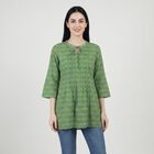 Women's Green Round Neck Printed A-Line Kurti, Light Green, small