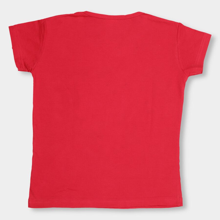 Girls' Bright Fuchsia Cotton Crew Neck Casual T-Shirt, रानी (फ्यूशिया), large image number null