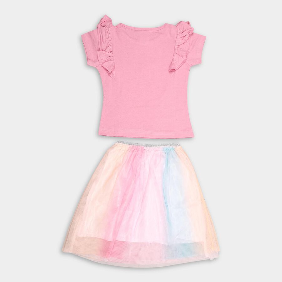 Girls' 100% Cotton Top Skirt, हल्का गुलाबी, large image number null