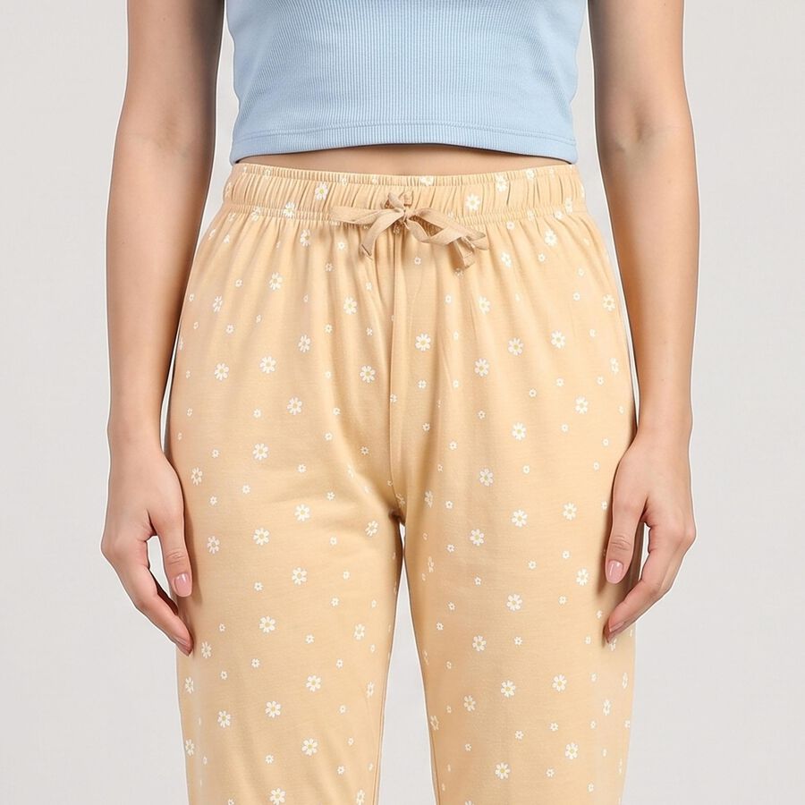 Women's Beige Floral Printed Drawstring Pyjama, गहरा पीला, large