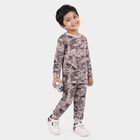 Boys Charcoal Cotton Round Neck Graphic Print Baba Suit, Charcoal, small