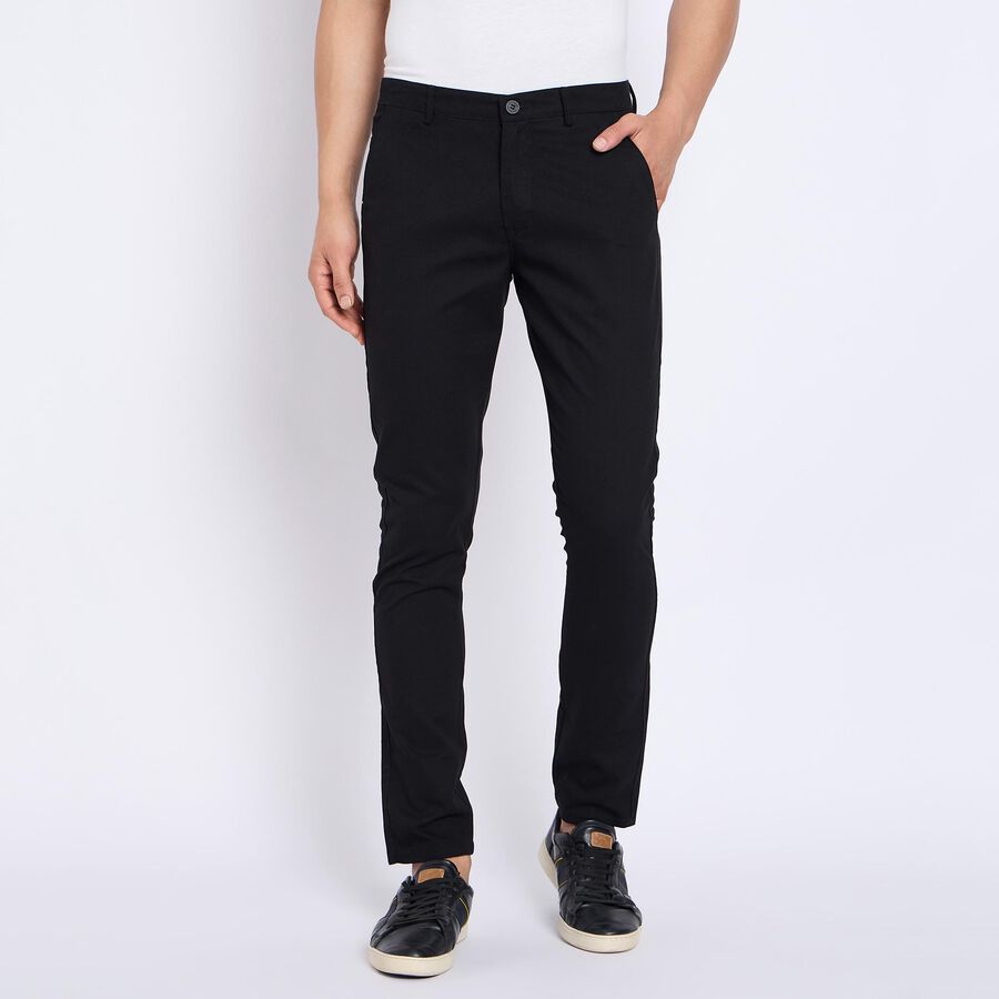 Men's 100% Cotton Slim Fit Casual Trousers , काला, large image number null