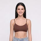 Women's Brown Cotton Blend Scoop Neck Bralette Bra, Brown, small
