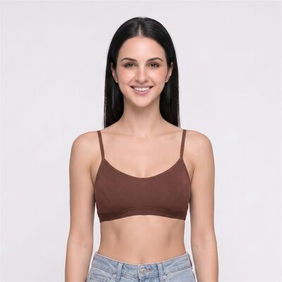 Women's Brown Cotton Blend Scoop Neck Bralette Bra
