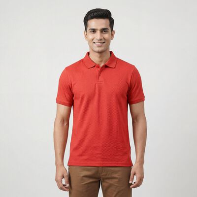 Men's Red Polo Neck Casual T-Shirt