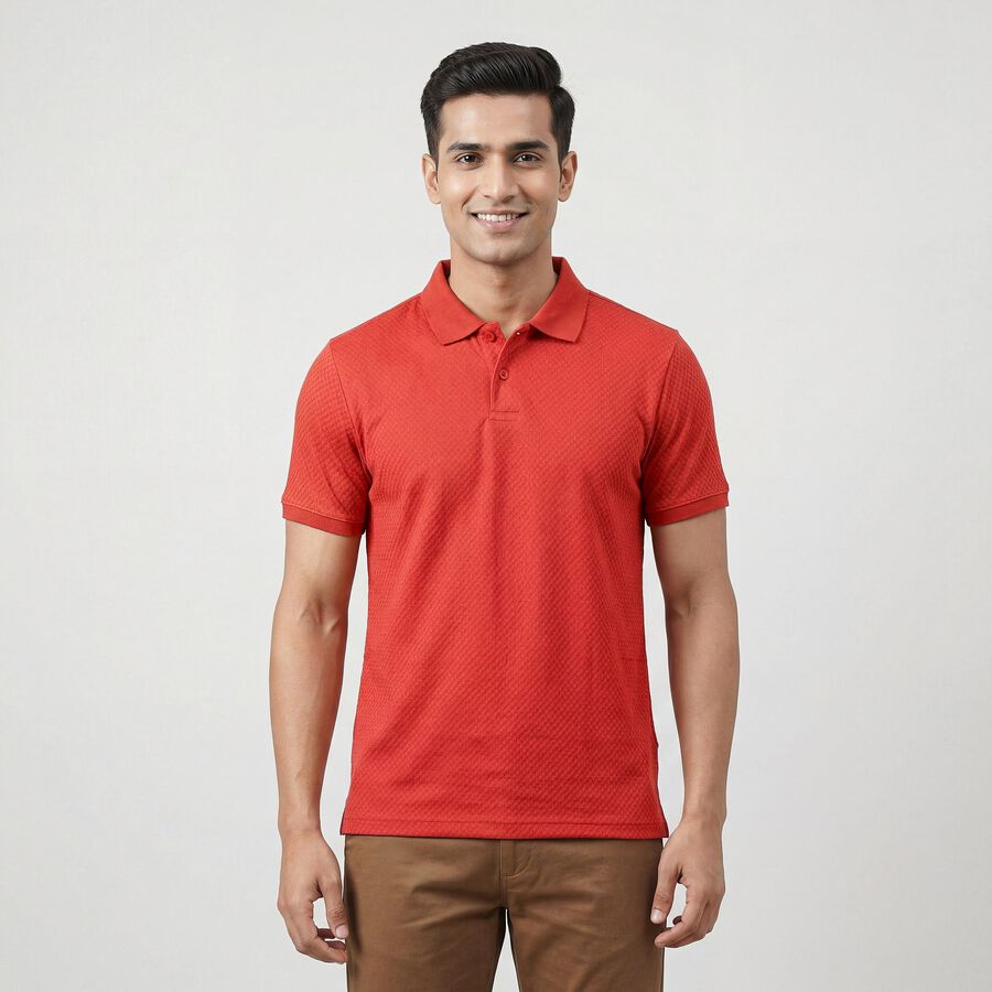 Men's Red Polo Neck Casual T-Shirt, Red, large