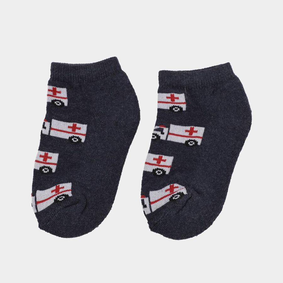 Boys' Grey and Navy Regular Fit Vehicle Print Pack of 2 Socks, हल्का ग्रे, large image number null