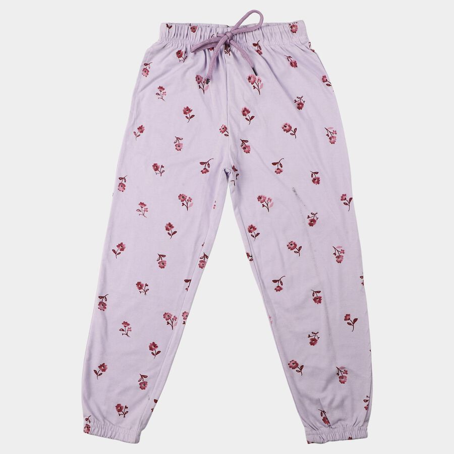 Girls' Lavender Jogger Floral Printed Pyjama, Lilac, large
