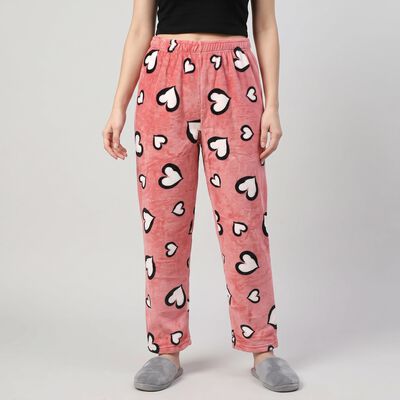 Women's Pink Straight Fit Heart Printed Pyjama