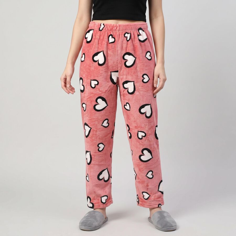 Women's Pink Straight Fit Heart Printed Pyjama, गुलाबी, large