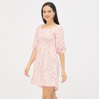 Girls' Light Pink Square Neck Romantic A-Line Dress, हल्का गुलाबी, small image number null