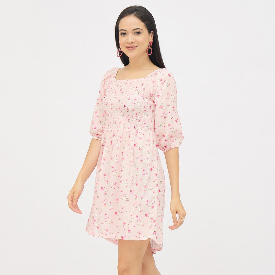 Girls' Light Pink Square Neck Romantic A-Line Dress, हल्का गुलाबी, large image number null