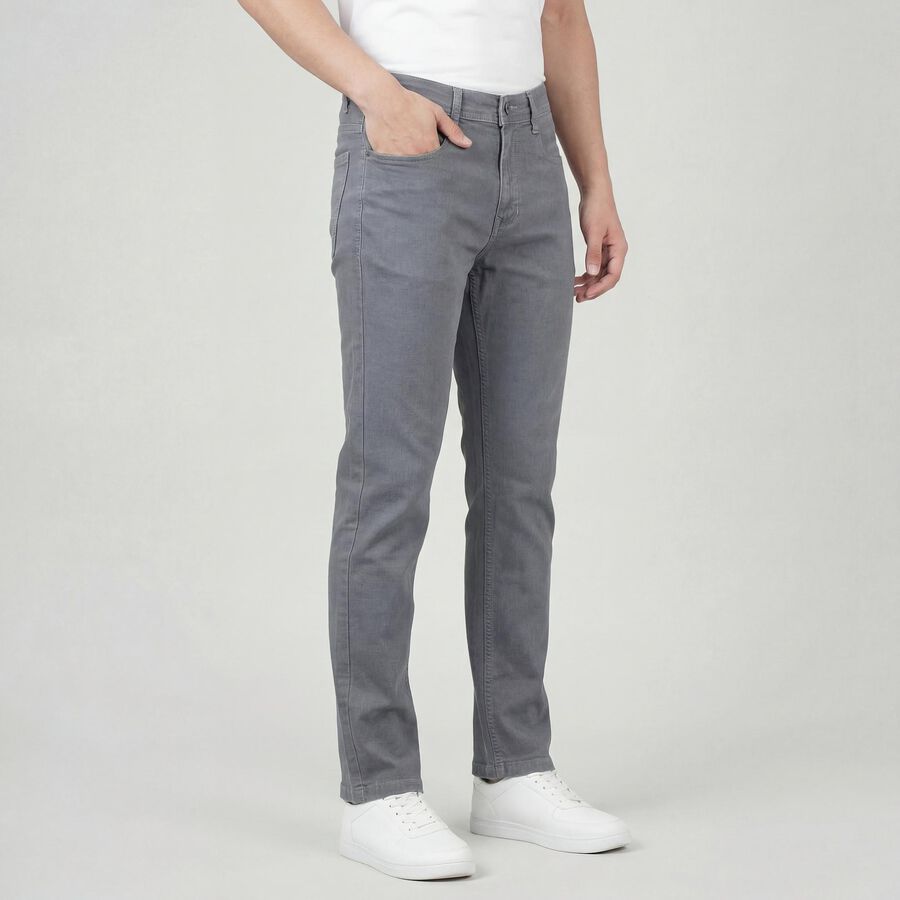Men's Grey Slim Fit Solid Jeans, हल्का ग्रे, large