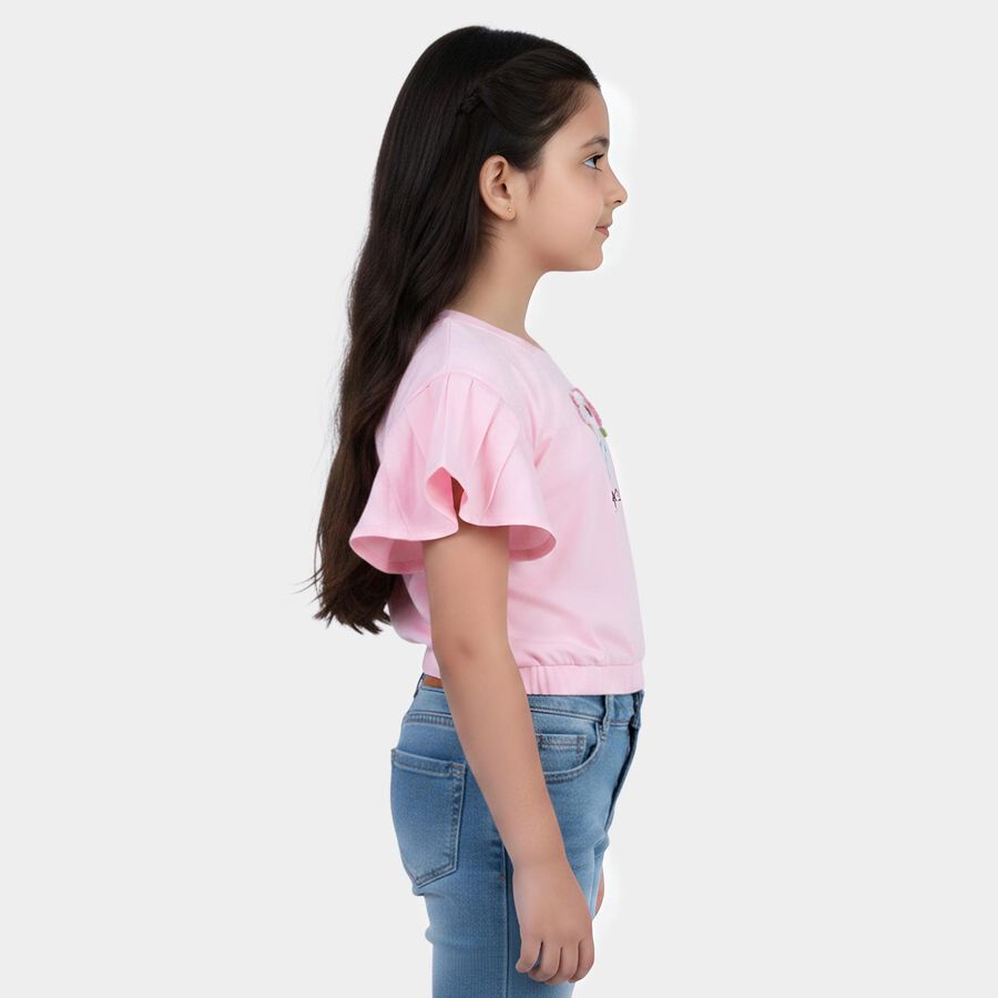 Girls Pink Round Neck Casual T-Shirt, गुलाबी, large