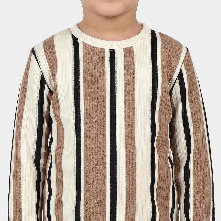 Boys Beige Crew Neck Regular T-Shirt, Beige, large