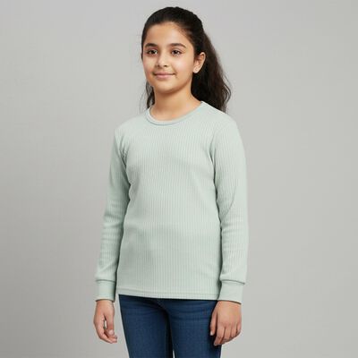 Girls Light Sage Green Round Neck Thermal
