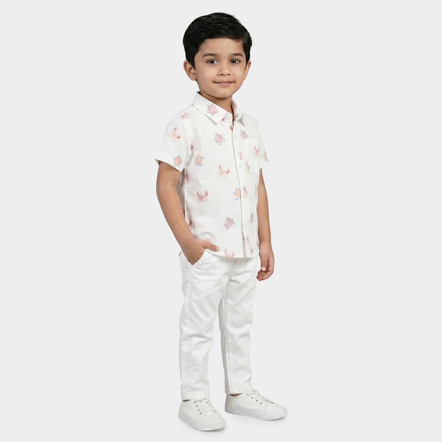 Boys White Cotton Collar Regular Fit Shirt, White, large