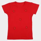 Girls' Red Round Neck Regular T-Shirt, लाल, small