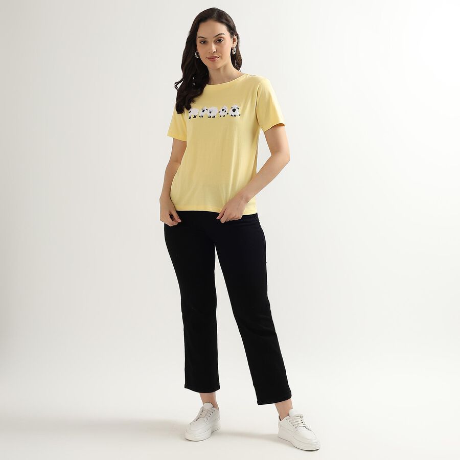 Ladies' 100% Cotton Round Neck T-Shirt, Yellow, large image number null