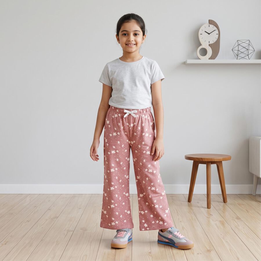 Girls Pink Straight Fit Butterfly Printed Pyjama, Light Pink, large