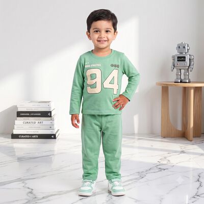 Boys Mint Green Round Neck Graphic Print Baba Suit