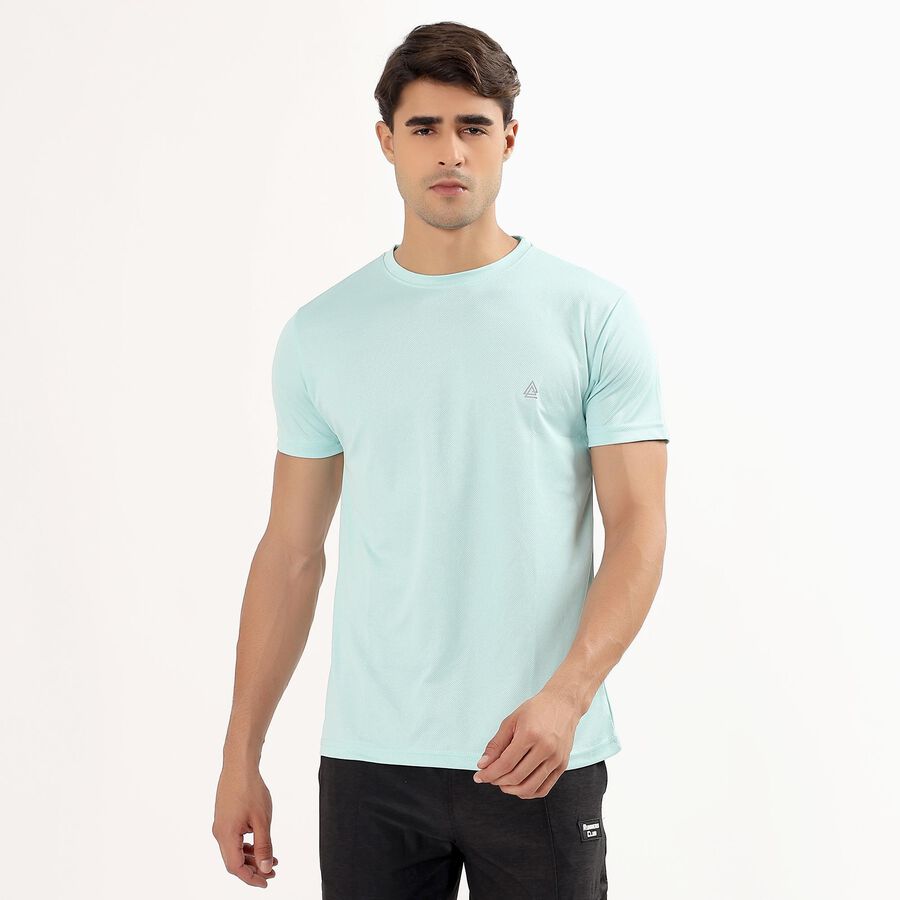 Men's Bright Aqua Crew Neck Slim Fit T-Shirt, एक्वा, large image number null