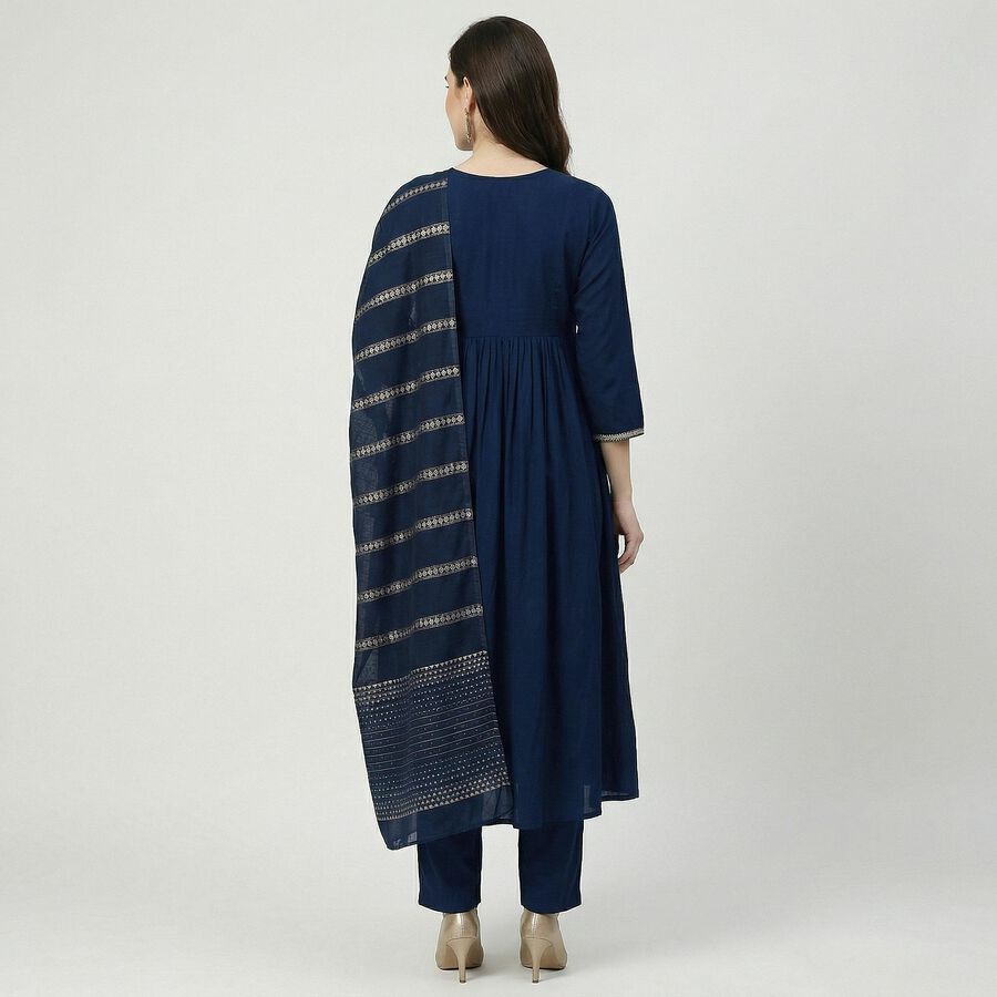 Women's Midnight Navy Classic Ethnic Set, टील ब्लू, large