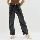 Women's Washed Black High-Rise Straight Fit Distressed Jeans, गहरा ग्रे, small image number null