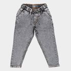 Boys' Grey Regular Fit Washed Elasticated Waist Jeans, हल्का ग्रे, small