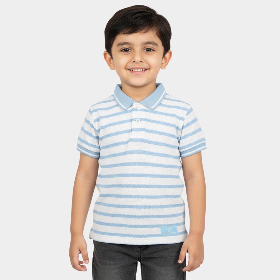 Boys Light Blue Round Neck Casual T-Shirt, हल्का नीला, large