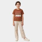 Girls Brown Round Neck Regular T-Shirt, भूरा, small