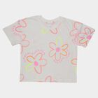 Girls White Cotton Round Neck Casual T-Shirt, White, small