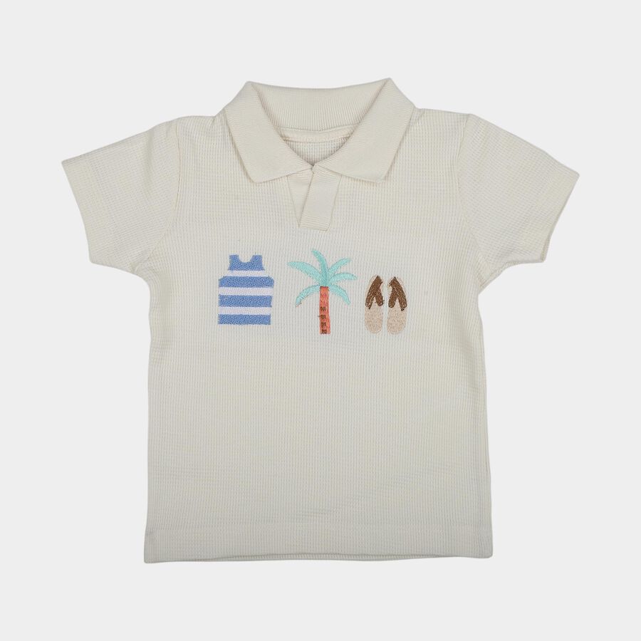 Infants Off-White Cotton Polo Neck Casual T-Shirt, Off White, large