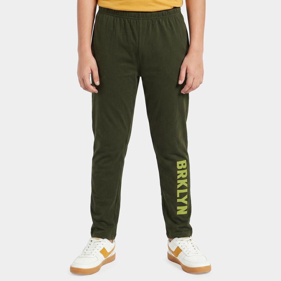 Boys' Olive Green Straight Fit Graphic Printed Pyjama, ओलिव, large