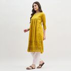 Women's Mustard Yellow Notch Neck Embroidered Kurti, Light Green, small