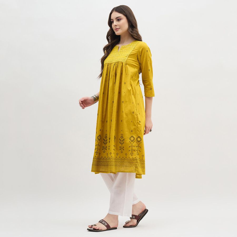 Women's Mustard Yellow Notch Neck Embroidered Kurti, Light Green, large