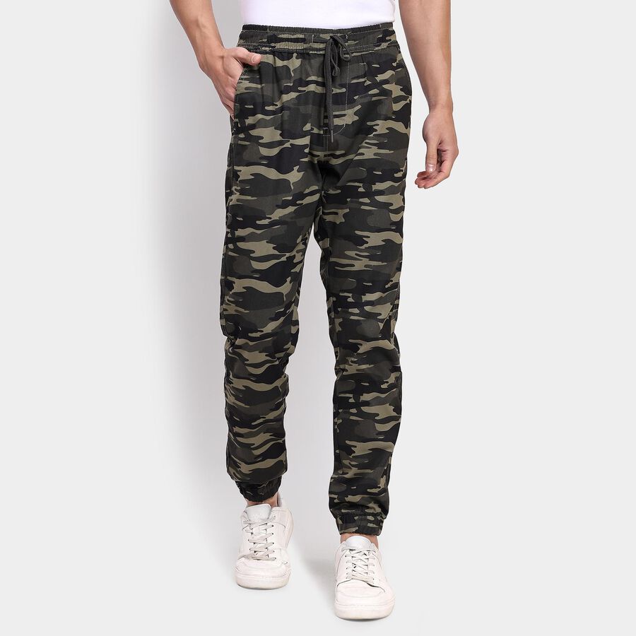 Men's Slim Fit Casual Trousers, ओलिव, large