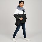Boys Black and Grey Hooded Puffer Jacket, Light Blue, small image number null
