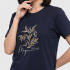 Women's Navy Blue Round Neck Regular T-Shirt, नेवी ब्लू, small