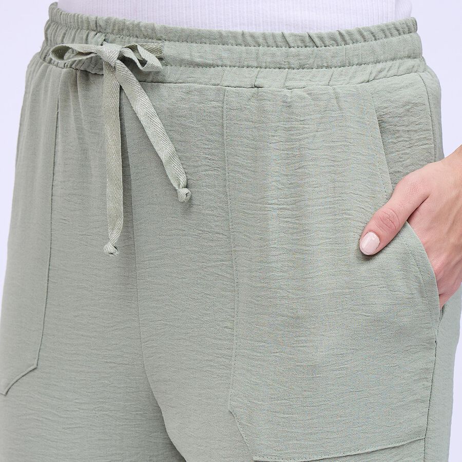 Women's Soft Sage Green Relaxed Fit Textured Track Pants, Light Green, large image number null