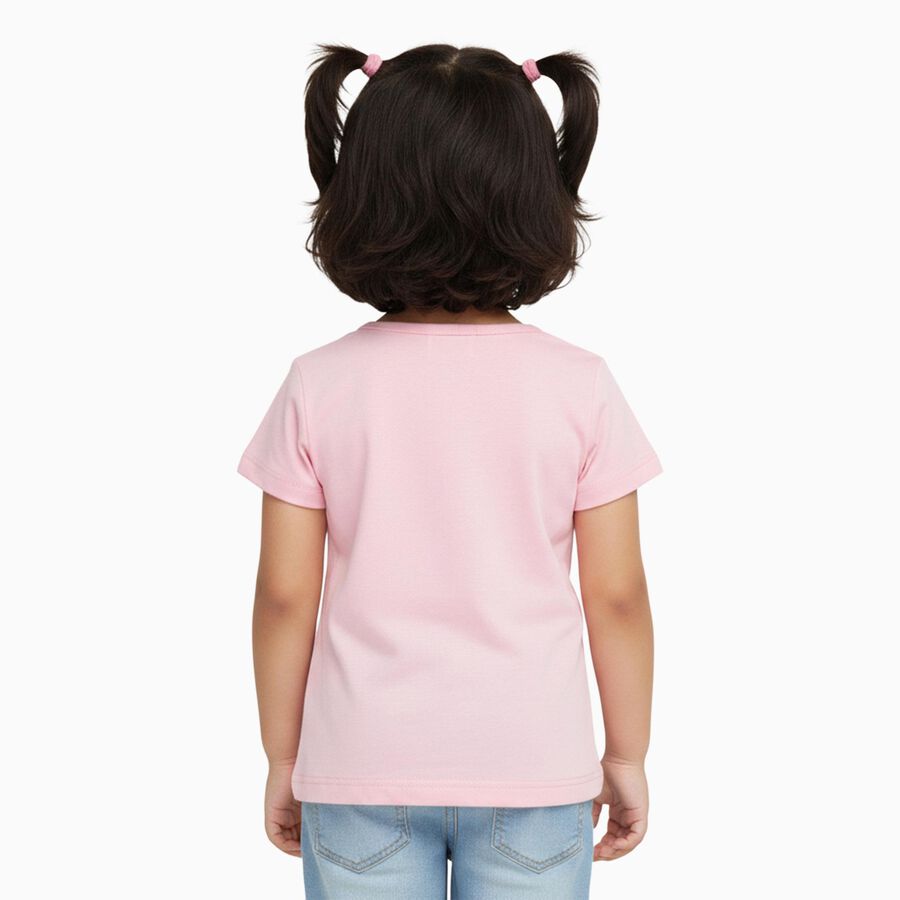 Girls Pink Round Neck Casual T-Shirt, गुलाबी, large