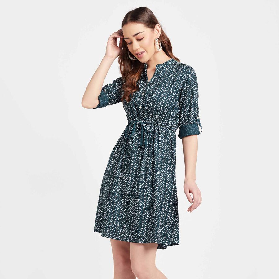All Over Print Dress, Teal Blue, large image number null