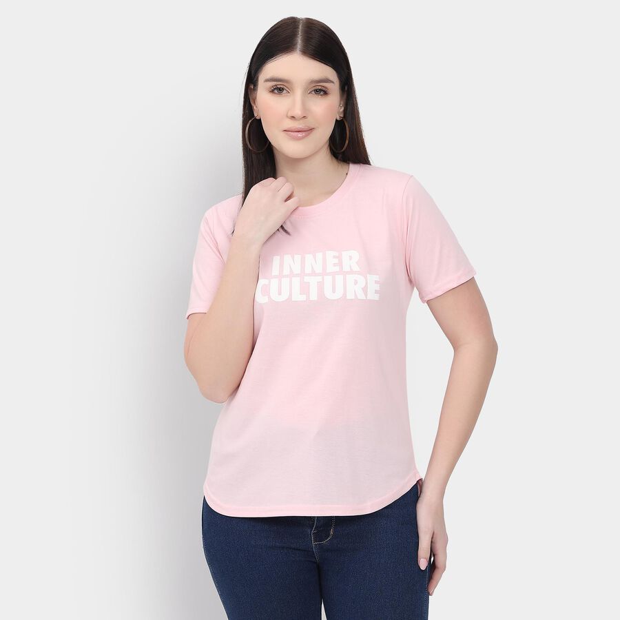 Ladies' Round Neck T-Shirt , हल्का गुलाबी, large