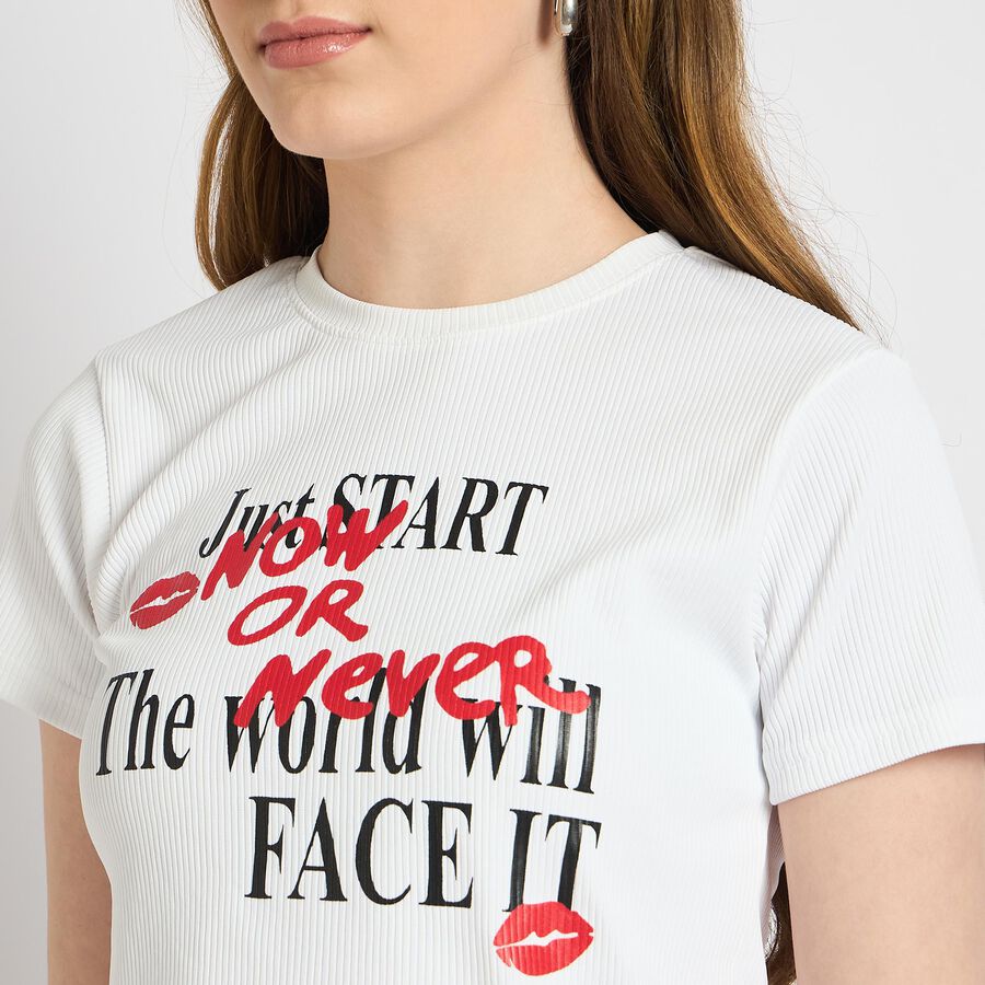 Ladies' Round Neck T-Shirt , सफ़ेद, large
