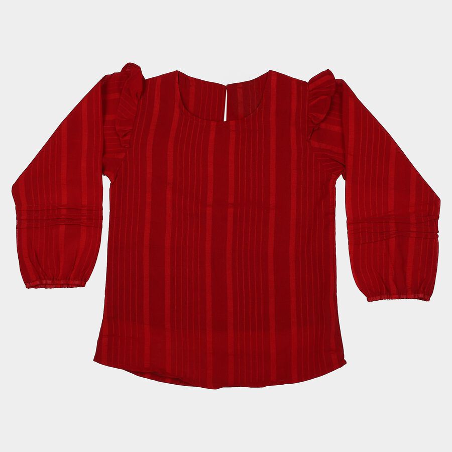Girls' Red Round Neck Regular Top, लाल, large