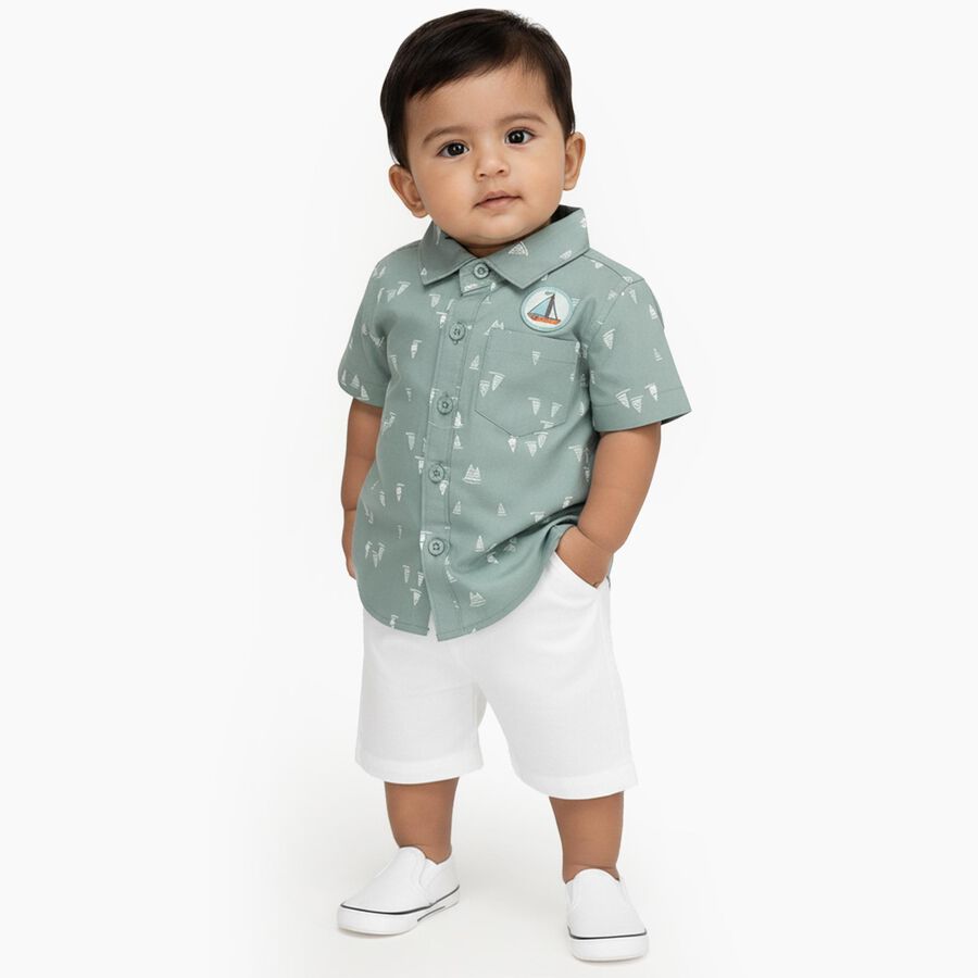 Infants Light Sage Green Cotton Half Sleeve Classic Casual Shirt, हल्का हरा, large image number null